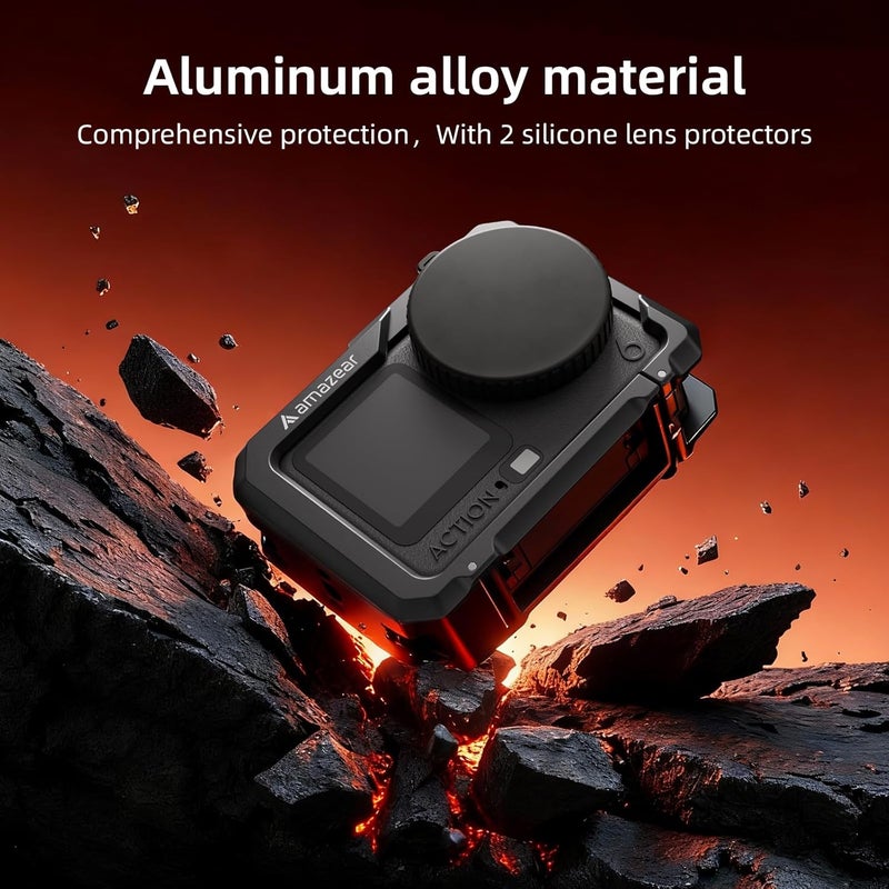 AMAZEAR Metal Protective Case for DJI Osmo Action 6 Accessories, Action6 Pro Multifunction Utility Frame Cage, Stronger Aluminum Housing Hard Cover with Soft Silicone Lens Caps, Black - Image 3